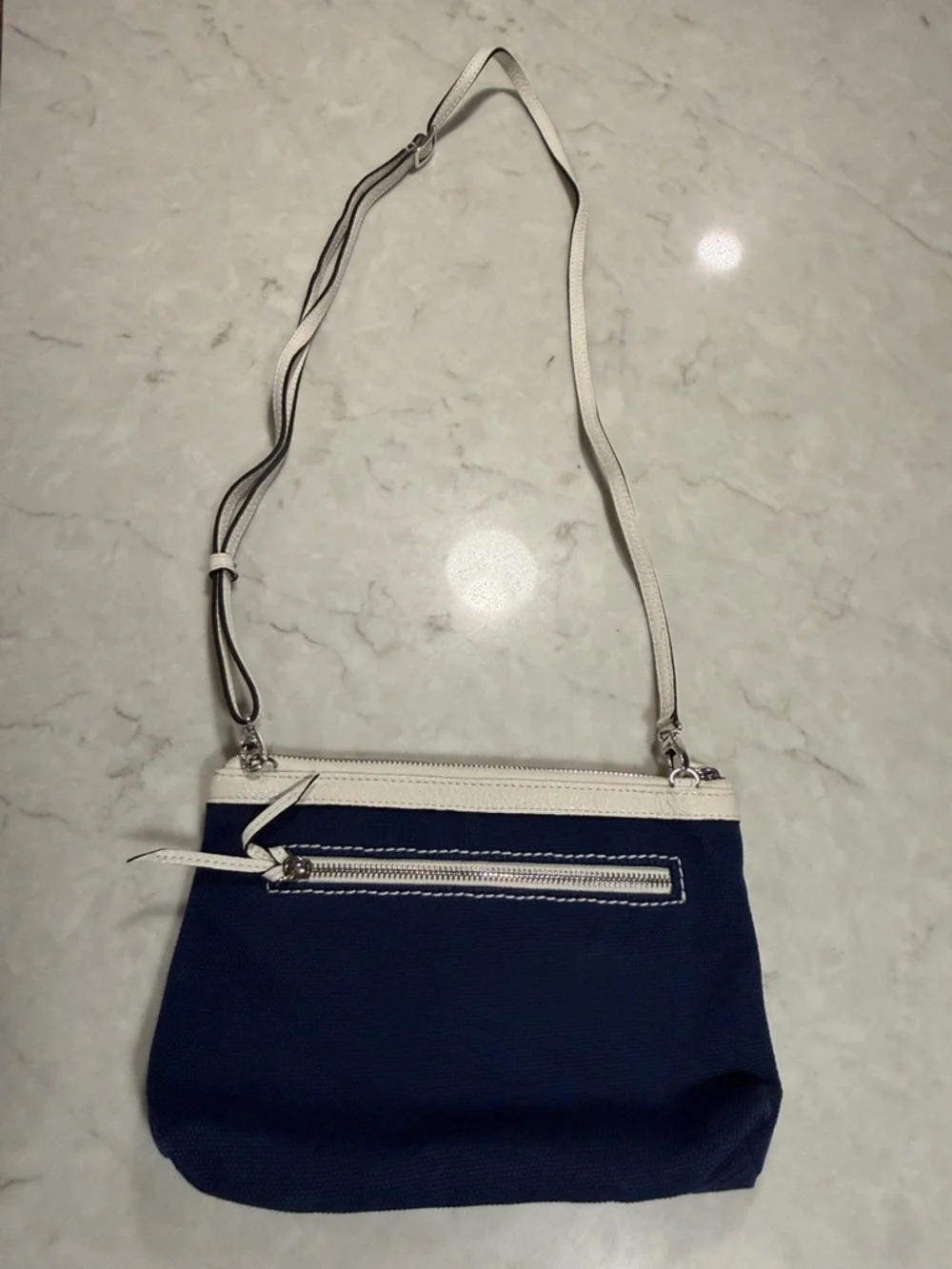 Navy Anchor Canvas Crossbody Bag with White Trim - Picture 2 of 4